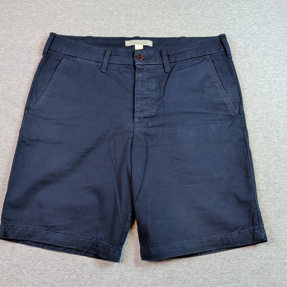Outerknown Fort Chino Shorts Mens 32 Navy Blue Organic Cotton Casual